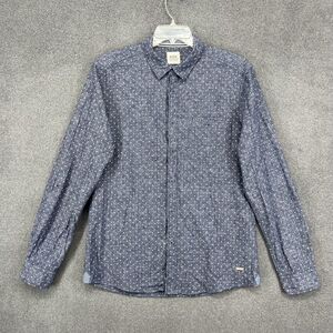 edc Shirt Mens Large Blue Slim Fit Button‎ Down Long Sleeve Microprint Casual